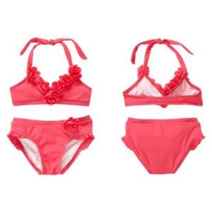 Janie and Jack Seaside Cottage Ruffle Rose Flower Halter Bikini 3-6 months